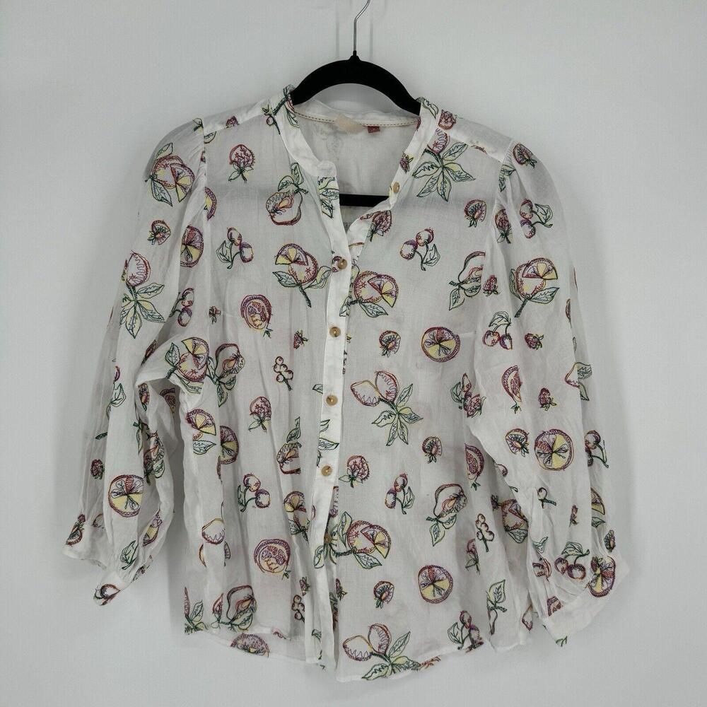 Anthropologie Pilcro Shirt Women’s medium M fruit embroidered relaxed preppy